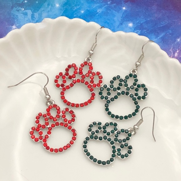 🌼 Paw Print Rhinestone Paw Print Earrings Earrings Earrings Earrings Earrings - Picture 1 of 2